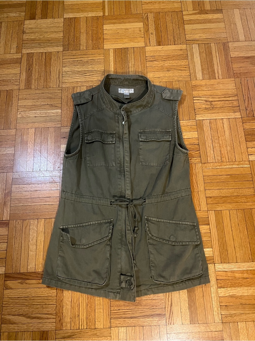 Trending layer piece Kenar Olive Utility Drawstring Vest size small